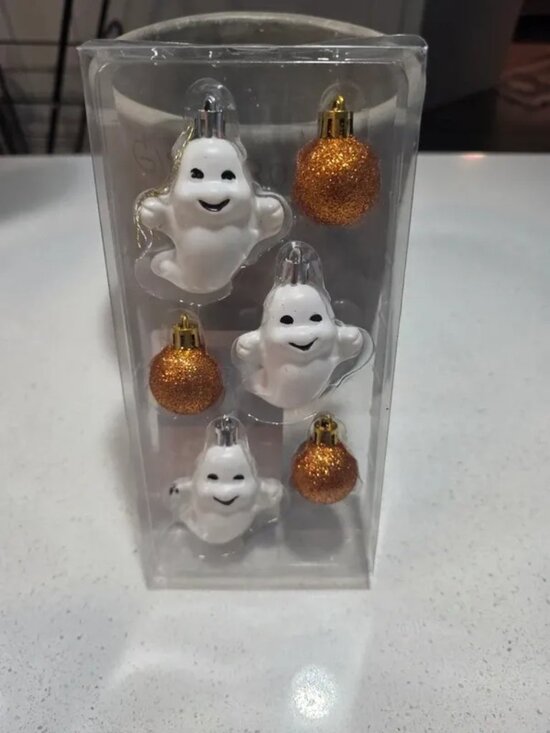 List without brand Other - Glass and glitter Halloween ornament set, 3 ghost ornaments with 3 gold glitter